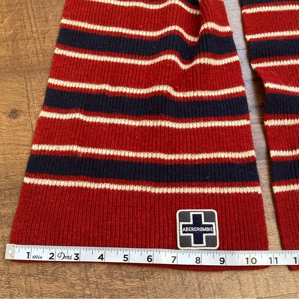 Abercrombie & Fitch Red and Navy Striped Winter Scarf Y2K Wool Blend